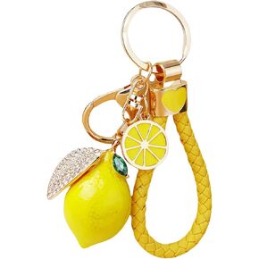 Lemon Keychain with Sparkling Crystals - Durable Alloy Key Ring, Cute Bag Charm for Women Men, Gift-Ready Backpack & Car Key Accessory (Sunshine Yellow) in Saudi Arabia