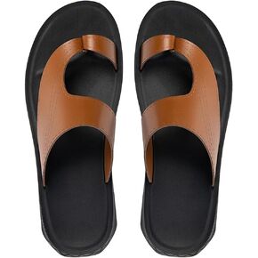 Men's Leather Hollow Flat Flip Flops Sandals Casual Open Toe Comfort Arch Support Soft Bottom Slip On Orthotic Slides Summer Lightweight Anti-Slip Walking Beach Sandals in Saudi Arabia