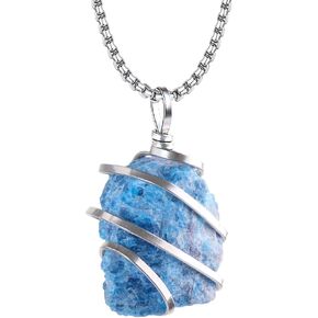 Natural Gemstone Pendant Necklace Wire Wrapped Crystal Chakra Healing Necklaces Steel Chain For Women Men in Saudi Arabia