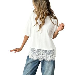 Verdusa Women's Lace Tops Y2k Tshirts Basic Tees Short Sleeve Casual Tee Summer Outfits Going Out Top in Saudi Arabia