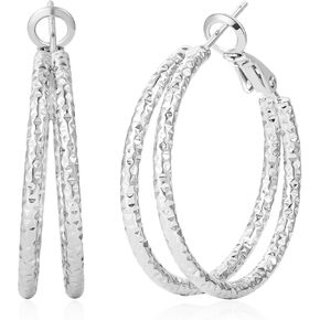 Senteria 14K Gold Plated Sterling Silver Post Hypoallergenic Sparkling Diamond Cut Double Hoop Earrings Lightweight Thin Hoops Earrings for Women Gift 25/30/40/50MM in Kuwait
