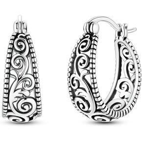 Vintage Filigree Hoop Earrings for Women 925 Sterling Silver Scrollwork Huggie Hoops Hypoallergenic Lightweight Retro Trendy Jewelry in Kuwait
