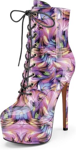 Z.Oufeier Women's Platform High Stiletto Heel Fall Ankle Boots Zipper Patent Leather Lace Up Round Toe Short Booties in Saudi Arabia