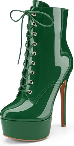 Z.Oufeier Women's Platform High Stiletto Heel Fall Ankle Boots Zipper Patent Leather Lace Up Round Toe Short Booties in Saudi Arabia