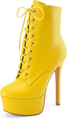 Z.Oufeier Women's Platform High Stiletto Heel Fall Ankle Boots Zipper Patent Leather Lace Up Round Toe Short Booties in Saudi Arabia