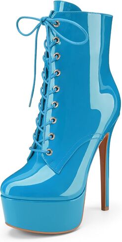 Z.Oufeier Women's Platform High Stiletto Heel Fall Ankle Boots Zipper Patent Leather Lace Up Round Toe Short Booties in Saudi Arabia