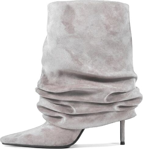 Women's Slouchy Ankle Boots, Pointed Toe Stiletto Heel Pull-On Dress Boots in Saudi Arabia