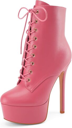 Z.Oufeier Women's Platform High Stiletto Heel Fall Ankle Boots Zipper Patent Leather Lace Up Round Toe Short Booties in Saudi Arabia