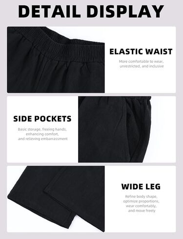 Arssm Mens Cotton Linen Pants Wide Leg Baggy Pants Elastic Waist Casual Summer Beach Palazzo Trousers(Black-XL) in Kuwait