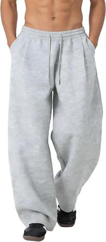 Men's Baggy Casual Pants Wide Leg Barrel Sweatpants Elastic Waist Drawstring Lounge with Deep Pockets in Saudi Arabia