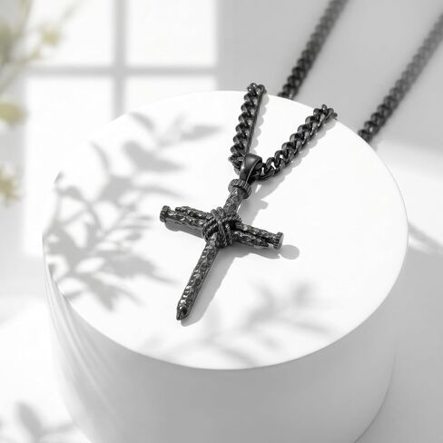 Cross Necklace for Men Silver/Black Wood Cross Pendant Archangel Saint Michael Medal/Celtic Cross/Nail Cross Necklace Religious Jewelry Gifts for Men in Saudi Arabia