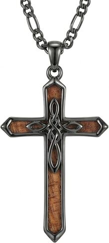 Cross Necklace for Men Silver/Black Wood Cross Pendant Archangel Saint Michael Medal/Celtic Cross/Nail Cross Necklace Religious Jewelry Gifts for Men in Saudi Arabia