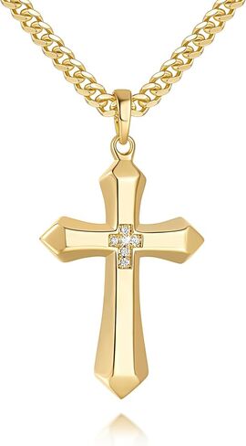 GIORGIA GIBBS Mens Cross Necklaces 14K Gold Cross Necklace for Men Gold Crosses Pendant for Mens with Cubic Zirconia Sharp Lines and Sleek Geometric Form Crosses Pendant Chain for Men 20/22 /24 Inch in Saudi Arabia