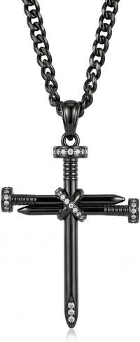 Cross Necklace for Men Silver/Black Wood Cross Pendant Archangel Saint Michael Medal/Celtic Cross/Nail Cross Necklace Religious Jewelry Gifts for Men in Saudi Arabia