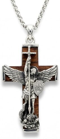 Cross Necklace for Men Silver/Black Wood Cross Pendant Archangel Saint Michael Medal/Celtic Cross/Nail Cross Necklace Religious Jewelry Gifts for Men in Saudi Arabia