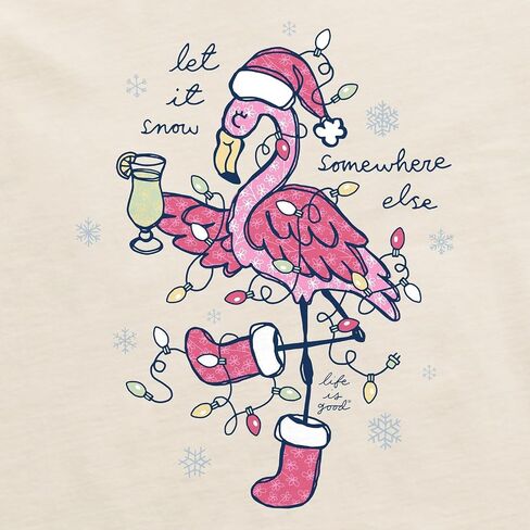 الحياة جيدة. تي شيرت نسائي بأكمام قصيرة من Let It Snow Flamingo in Kuwait
