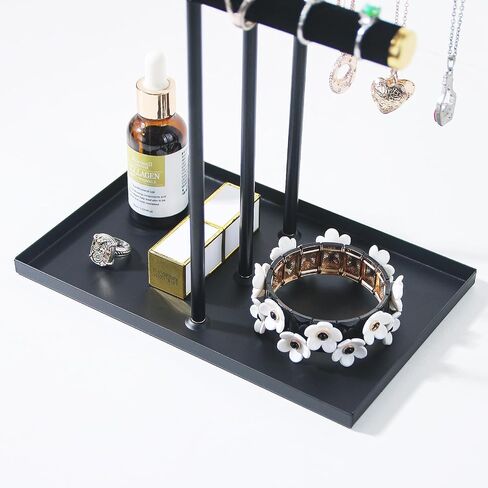 Jewelry Organizer Stand, Necklace Holder with Metal Frame, Jewelry holder stand Tree for Display, Bracelets Earrings and Ring Tray for Women (Black, 3 Tier) in Saudi Arabia
