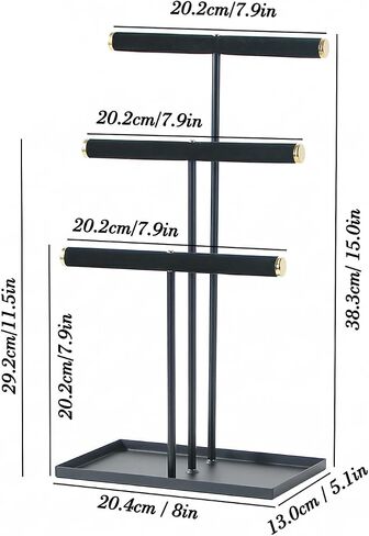 Jewelry Organizer Stand, Necklace Holder with Metal Frame, Jewelry holder stand Tree for Display, Bracelets Earrings and Ring Tray for Women (Black, 3 Tier) in Saudi Arabia