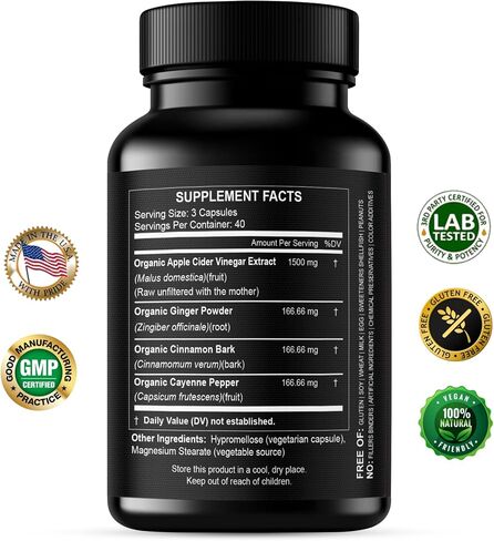 Apple Cider Vinegar Capsules 1500 mg Extract with the Mother - Extra Strength Raw Apple Cider Pills w Ginger Cayenne Cinnamon - Natural Detox Potent Digestion Cleansing System ACV Supplement in Saudi Arabia