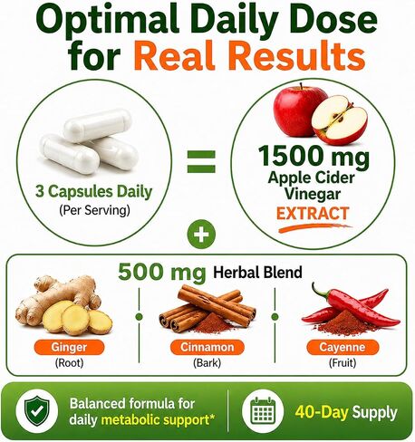 Apple Cider Vinegar Capsules 1500 mg Extract with the Mother - Extra Strength Raw Apple Cider Pills w Ginger Cayenne Cinnamon - Natural Detox Potent Digestion Cleansing System ACV Supplement in Saudi Arabia