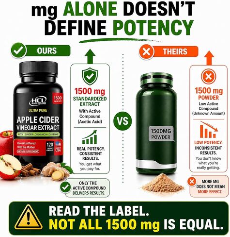 Apple Cider Vinegar Capsules 1500 mg Extract with the Mother - Extra Strength Raw Apple Cider Pills w Ginger Cayenne Cinnamon - Natural Detox Potent Digestion Cleansing System ACV Supplement in Saudi Arabia