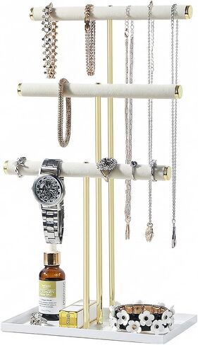Jewelry Organizer Stand, Necklace Holder with Metal Frame, Jewelry holder stand Tree for Display, Bracelets Earrings and Ring Tray for Women (Black, 3 Tier) in Saudi Arabia