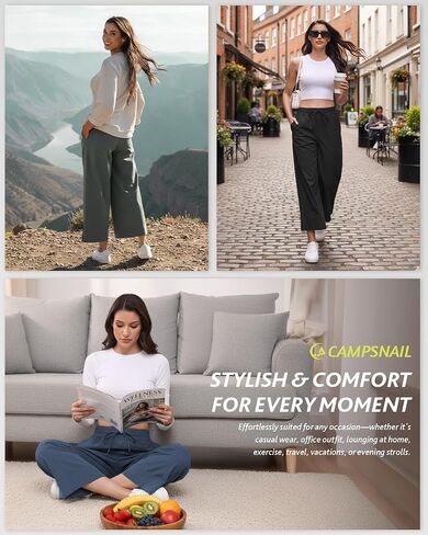 CAMPSNAIL Wide Leg Pants Women - 25"/29" Casual Summer Capri Yoga Pants Lightweight Sweatpants for Travel Business Work in Saudi Arabia