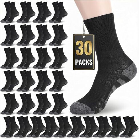 30Pairs Mens Crew Socks Long Athletic Running Socks for Men Workout Breathable Sock Unisex Casual Sock for Men Women Sports Work in Saudi Arabia
