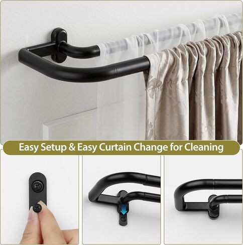 TONIAL Black Double Curtain Rods, Blackout Wrap Around Curtain Rods for Windows 83 to 111 Inches, 6/8 Inches Adjustable Drapery Rod 32 to 115 Inches for Room Darkening Curtains in Saudi Arabia