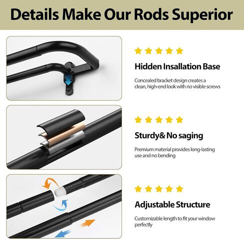 TONIAL Black Double Curtain Rods, Blackout Wrap Around Curtain Rods for Windows 83 to 111 Inches, 6/8 Inches Adjustable Drapery Rod 32 to 115 Inches for Room Darkening Curtains in Saudi Arabia