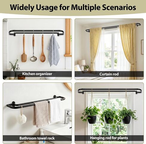 TONIAL Black Double Curtain Rods, Blackout Wrap Around Curtain Rods for Windows 83 to 111 Inches, 6/8 Inches Adjustable Drapery Rod 32 to 115 Inches for Room Darkening Curtains in Saudi Arabia