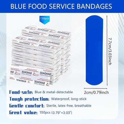 150 Pcs Food Service Blue Bandages Detectable Waterproof Adhesive Bandages for Wound Care Catering Supplies First Aid Kit Wound Protection Non-Stick Pad in Saudi Arabia
