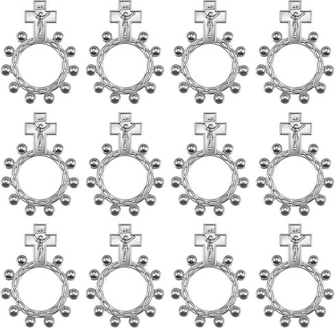 10Pcs/20Pcs Tibetan Silver Pocket Rosary Ring Bulk Catholic One Decade Finger Rosary Ring for Men Women Prayer Baptism Quinceanera Funeral Party in Saudi Arabia