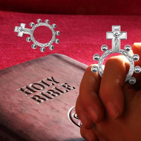 10Pcs/20Pcs Tibetan Silver Pocket Rosary Ring Bulk Catholic One Decade Finger Rosary Ring for Men Women Prayer Baptism Quinceanera Funeral Party in Saudi Arabia
