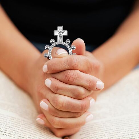10Pcs/20Pcs Tibetan Silver Pocket Rosary Ring Bulk Catholic One Decade Finger Rosary Ring for Men Women Prayer Baptism Quinceanera Funeral Party in Saudi Arabia