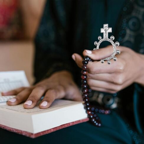 10Pcs/20Pcs Tibetan Silver Pocket Rosary Ring Bulk Catholic One Decade Finger Rosary Ring for Men Women Prayer Baptism Quinceanera Funeral Party in Saudi Arabia