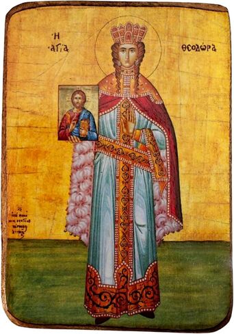 Wooden Greek Orthodox Icon of Saint Theodora – Handmade Religious Wood Icon – Byzantine Christian Art – 3.5x2.8 in (9x7 cm) in Saudi Arabia