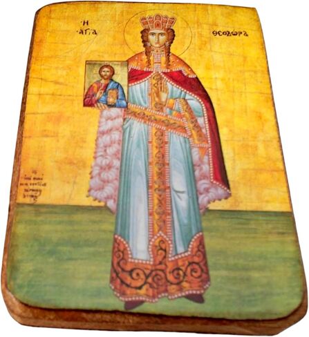 Wooden Greek Orthodox Icon of Saint Theodora – Handmade Religious Wood Icon – Byzantine Christian Art – 3.5x2.8 in (9x7 cm) in Saudi Arabia