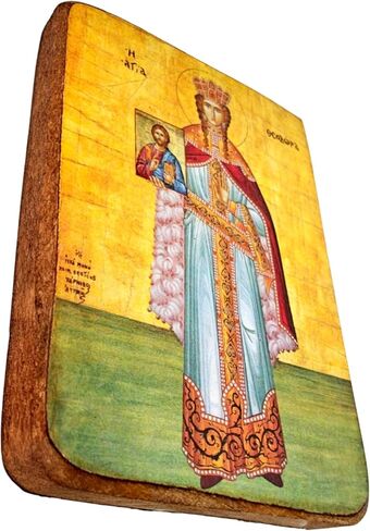 Wooden Greek Orthodox Icon of Saint Theodora – Handmade Religious Wood Icon – Byzantine Christian Art – 3.5x2.8 in (9x7 cm) in Saudi Arabia