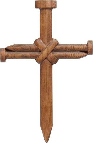 BGCarvedGrace Wooden Wall Cross, Nail Shaped Design, Catholic Crucifix, Handcrafted Religious Christian Decor (10 Inch) in Saudi Arabia