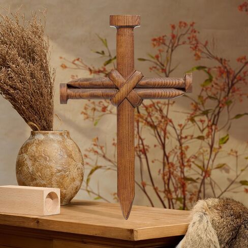 BGCarvedGrace Wooden Wall Cross, Nail Shaped Design, Catholic Crucifix, Handcrafted Religious Christian Decor (10 Inch) in Saudi Arabia