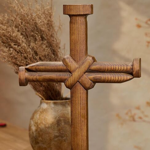 BGCarvedGrace Wooden Wall Cross, Nail Shaped Design, Catholic Crucifix, Handcrafted Religious Christian Decor (10 Inch) in Saudi Arabia