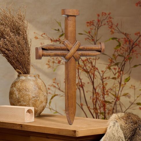 BGCarvedGrace Wooden Wall Cross, Nail Shaped Design, Catholic Crucifix, Handcrafted Religious Christian Decor (10 Inch) in Saudi Arabia