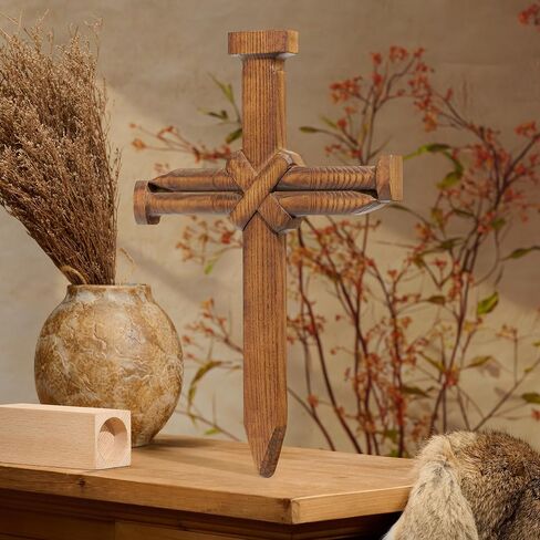 BGCarvedGrace Wooden Wall Cross, Nail Shaped Design, Catholic Crucifix, Handcrafted Religious Christian Decor (10 Inch) in Saudi Arabia