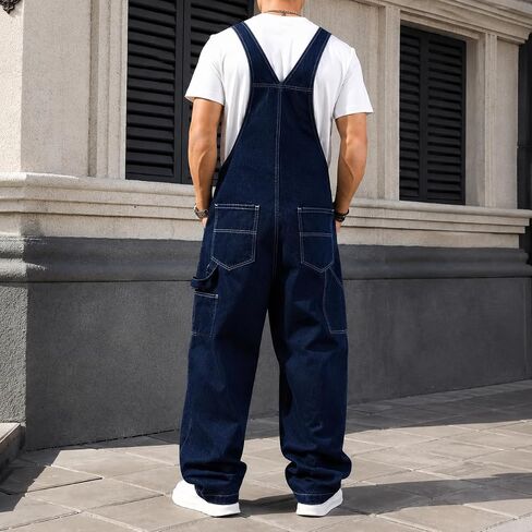 Huang's Mens Denim Bib Overalls Loose Fit Workwear Carpenter Jeans with Adjustable Straps Vintage Utility Jumpsuit Relaxed in Saudi Arabia