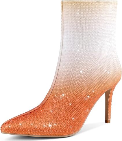 Women's Rhinestone Ankle Boots Pointed Toe Stiletto High Heel Dressy Colorful Gradient Fashion Booties Dress Boots for Party & Special Occasions in Saudi Arabia