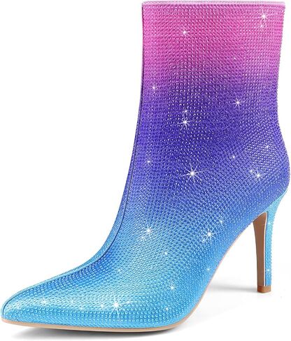 Women's Rhinestone Ankle Boots Pointed Toe Stiletto High Heel Dressy Colorful Gradient Fashion Booties Dress Boots for Party & Special Occasions in Saudi Arabia