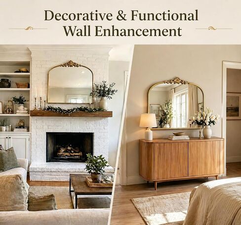 Vintage Baroque Gold Mirror Metal Frame 36x30 Inch, Antique Arched Mantle Retro Oil Rubbed Bronze Ornate Vintage Mirror for Living Room, Fireplace, Entryway, Bathroom in Saudi Arabia