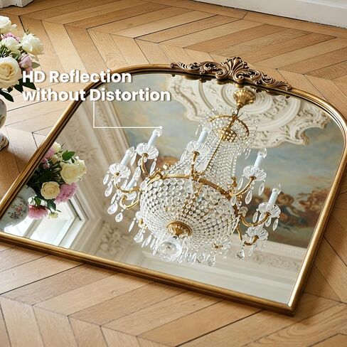 Vintage Baroque Gold Mirror Metal Frame 36x30 Inch, Antique Arched Mantle Retro Oil Rubbed Bronze Ornate Vintage Mirror for Living Room, Fireplace, Entryway, Bathroom in Saudi Arabia