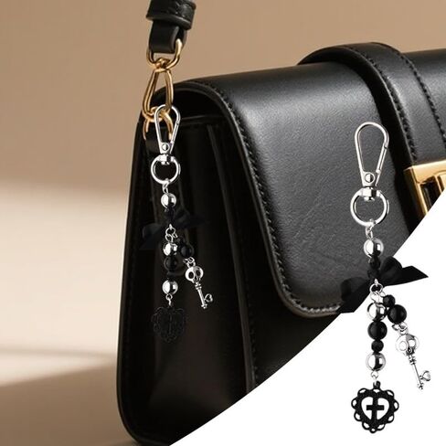 Ribbon Bowknot Pendant Keychain Heart Cross Keychain for Backpack Handbag Charm Accessories Horror Skull Key Holder Organizer for Women Girl Cars Door Keyring Goth Halloween Keychains in Saudi Arabia